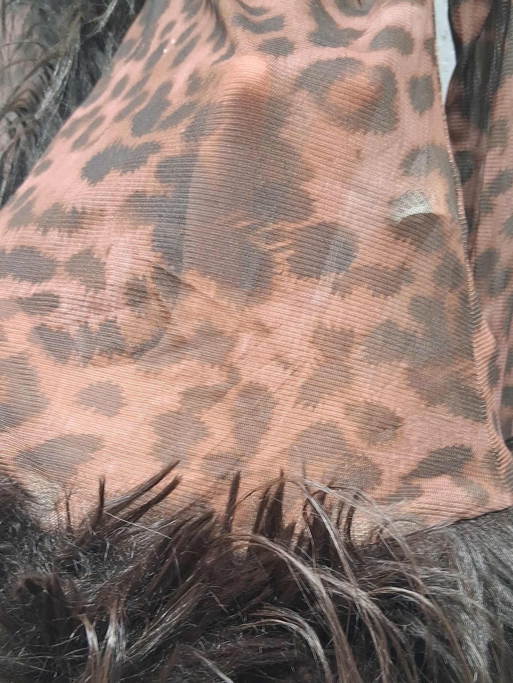 NWOT Faux Fur Trim Leopard Print See Through Cardigan  - Brown - Picture 4 of 6